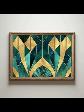 Teal & Gold Art Deco Wall Art Print frame not included 24 inch by 36 inch